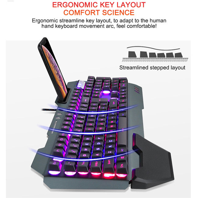 Wired Backlit Gaming Keyboard with Phone & Pen Slot, image 10