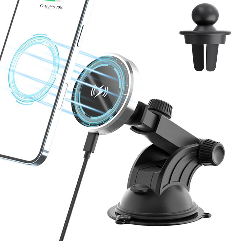 Magnetic Wireless Car Charger, 15 W, Air Vent & Dash Mount, image 2