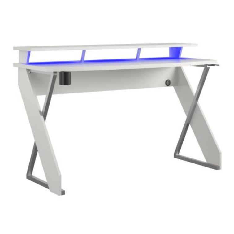 Gaming Desk with Riser, White, image 4