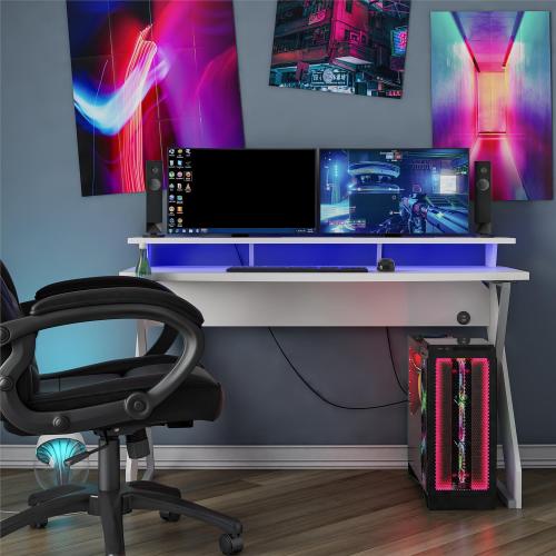 Gaming Desk with Riser, White, image 2