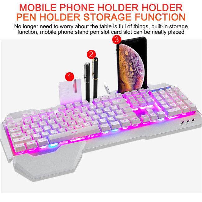 Wired Backlit Gaming Keyboard with Phone & Pen Slot