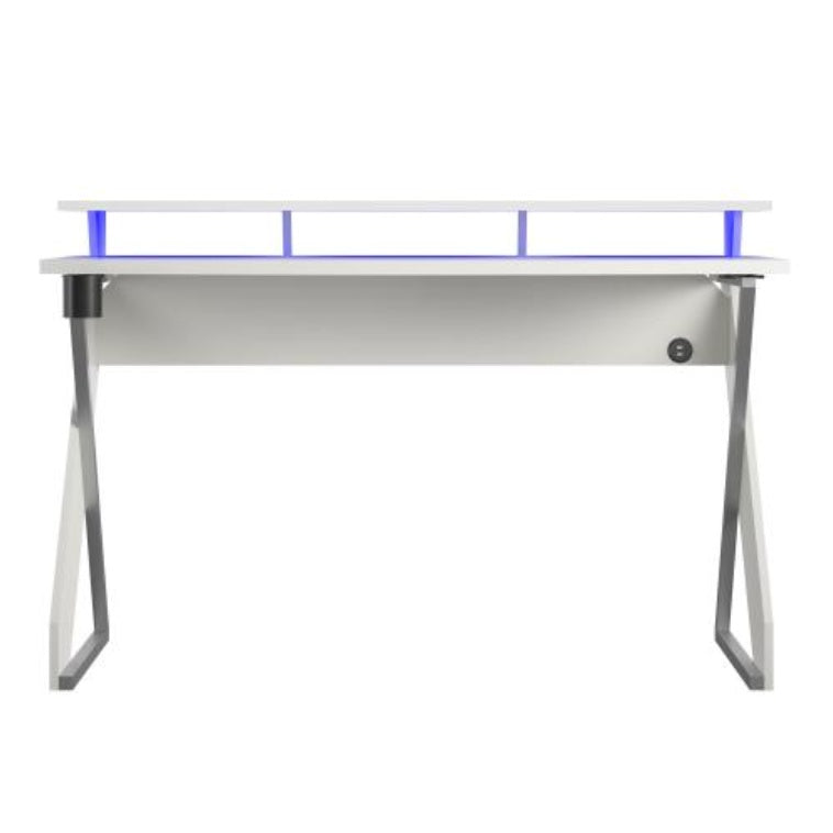 Gaming Desk with Riser, White, image 3