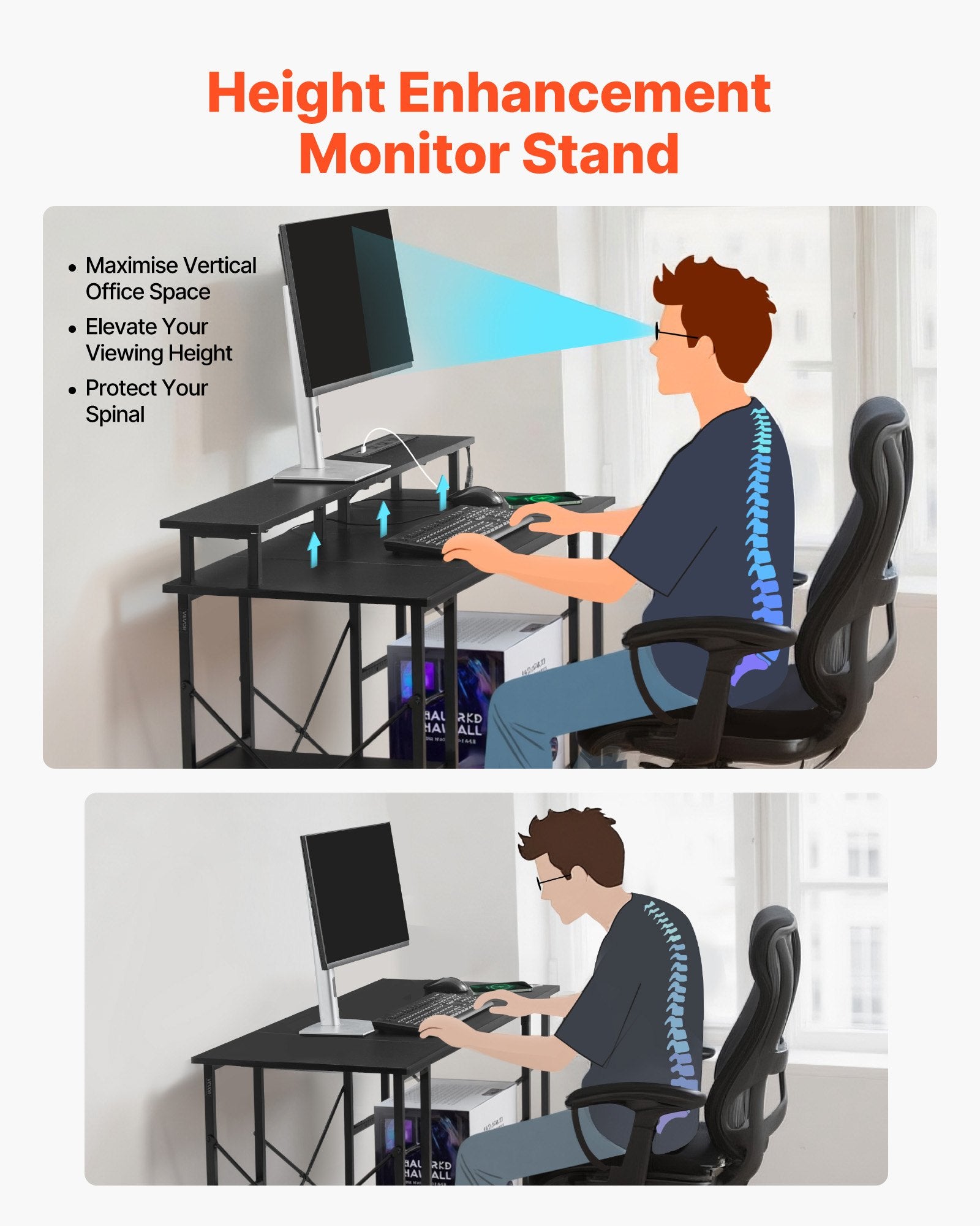 Gaming Desk, 47 in, with LED Strip, Outlets & Shelves, image 3