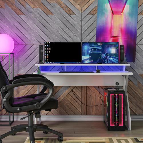 Gaming Desk with Riser, White, image 6