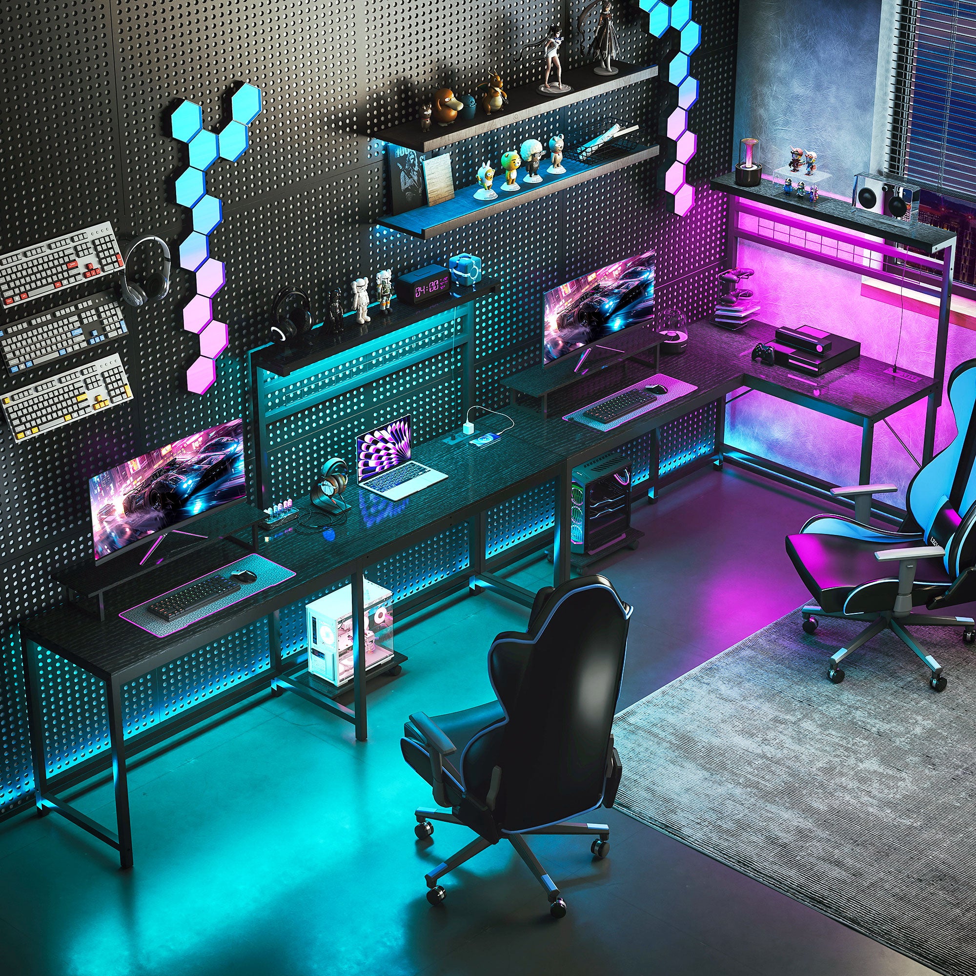 L-Shaped Gaming Desk, 61.6 in, with LED Strip & Outlets, image 4