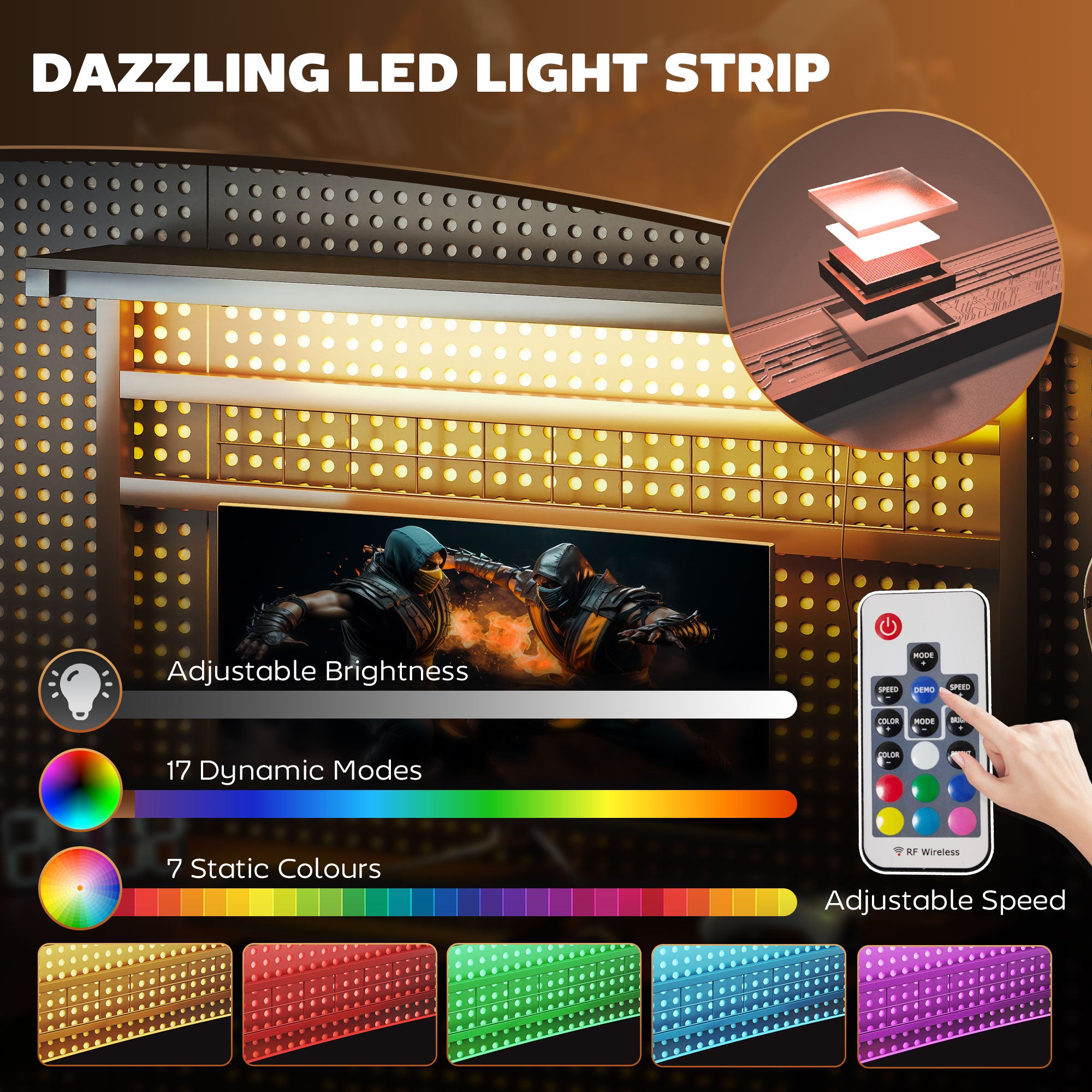 L-Shaped Gaming Desk, 61.6 in, with LED Strip & Outlets, image 2